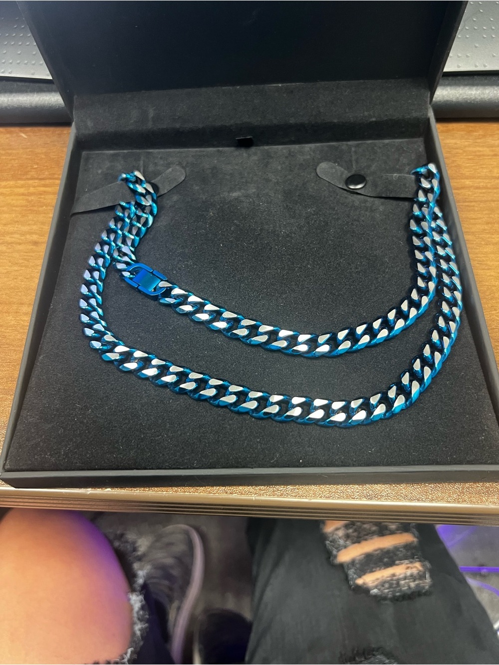 Kay Jewelers Blue and Silver Cuban Link Chain Necklace